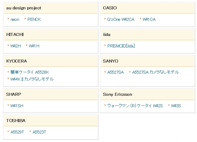 auoneアドレス帳のおもな対応機種（EZアプリを利用）