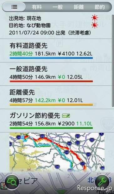 ガソリン消費量の少ないルートが検索できる「ガソリン節約優先ルート」のサービスイメージ