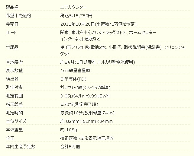 「エアカウンター」仕様