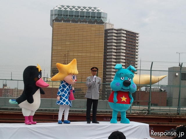 テッペンペン・ソラカラちゃん・スコブルブル、浅草駅ビル屋上でそろい踏み 