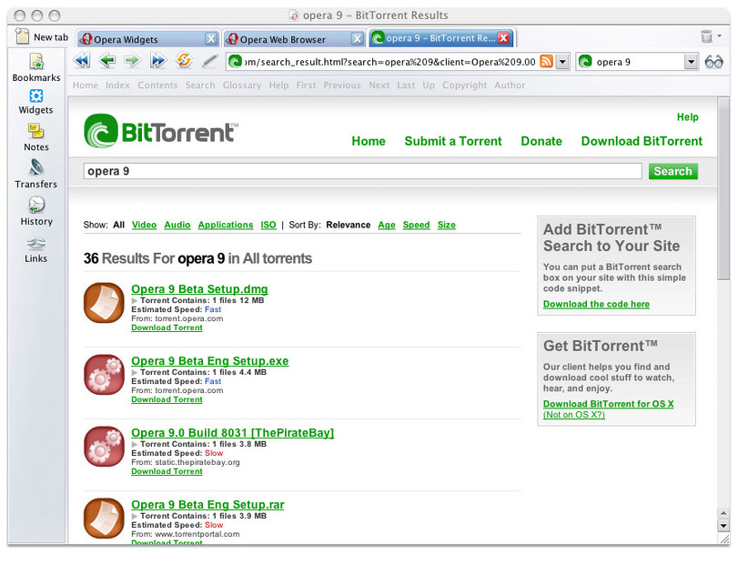 　Opera Softwareは、Webブラウザーの「Opera 9」の正式版をリリースした。「BitTorrent」やウィジェットを搭載したのが特徴。対応OSはWindows、Mac OS X、Linuxなど。また、日本語や英語のほか、合計25か国語が同時にリリースされた。