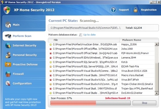 偽セキュリティソフト「XP Home Security 2012」の画面