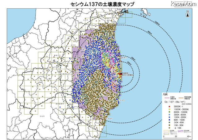 セシウム137の土壌濃度マップ