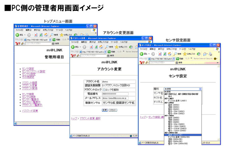 PCからの管理者画面イメージ