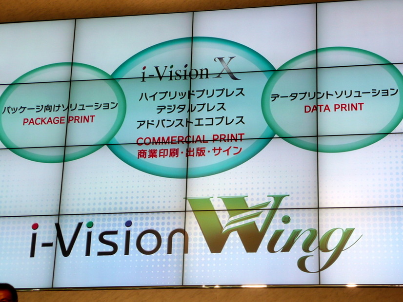 「i-Vision Wing」というコンセプト。従来の「i-Vision」に、データプリント分野とパッケージ分野の新ソリューションを加えたもの