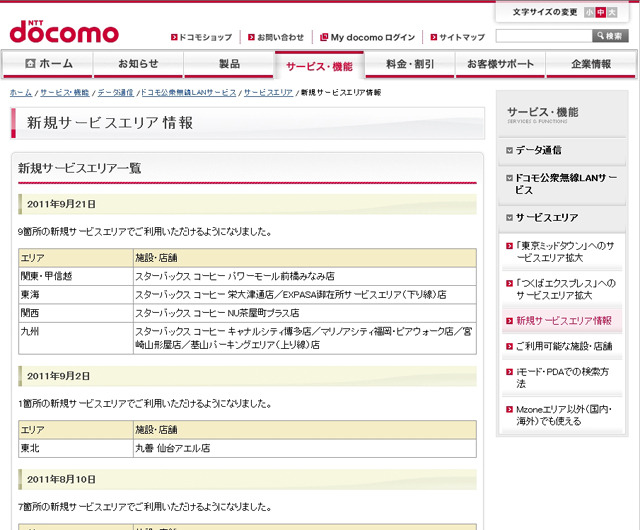 Mzone 新規サービスエリア情報