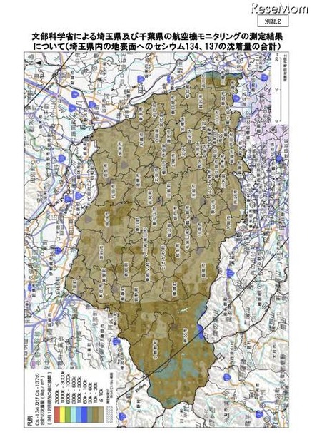 埼玉県内の地表面へのセシウム134、137の沈着量の合計