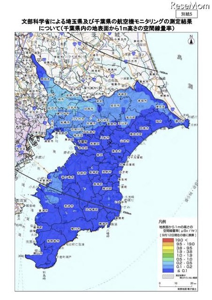 千葉県内の地表面から1m高さの空間線量率