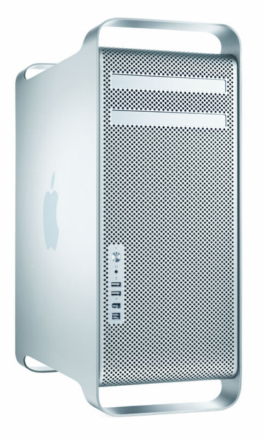 　アップルコンピュータは、デスクトップワークステーション「Mac Pro」を発表した。「Power Mac」シリーズのCPUをIntelアーキテクチャーに置き換えたものだ。すべてのモデルでデュアルコアの「Intel Xeon」を2つ搭載し、クアッドコアを実現している。