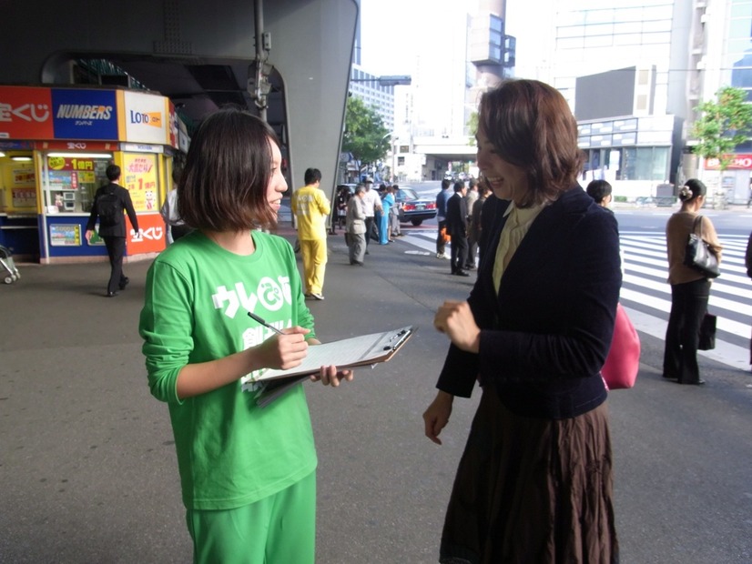 街頭アンケート調査のようす