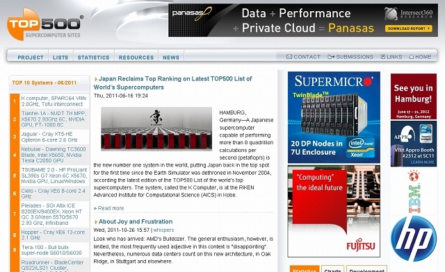 「TOP500 Supercomputing」サイト（画像）