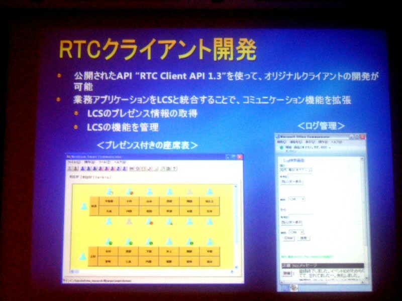 「RTC Client API 1.3」を使って開発されたプレゼンス付きの座席表管理システムの例