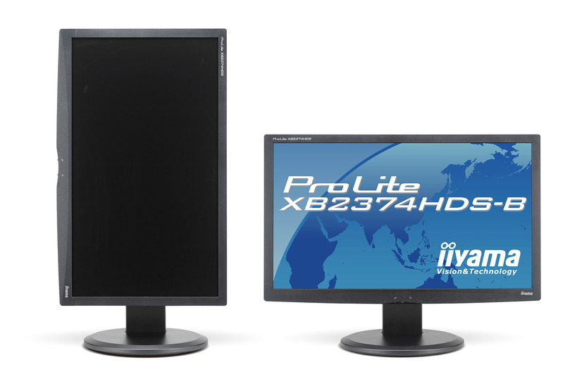 「ProLite XB2374HDS-B」のピボット回転のイメージ（左：縦に回転/右：横に回転）