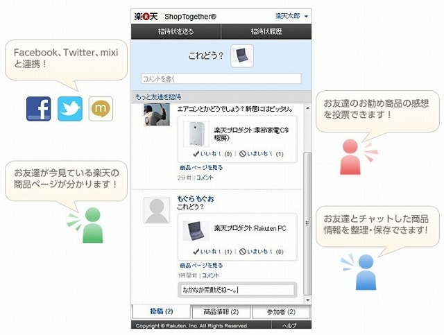 「楽天ShopTogether」画面
