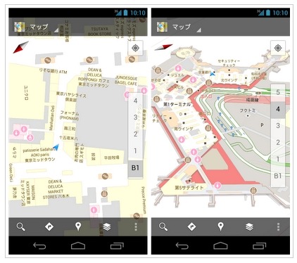 「インドア Google マップ」の画面