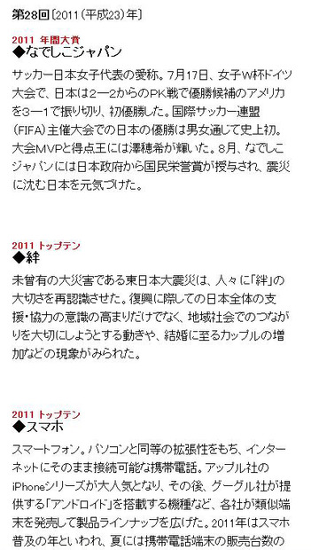 「2011ユーキャン新語・流行語大賞」ホームページ