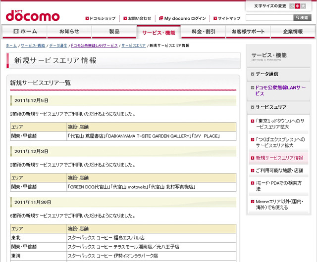 Mzone 新規サービスエリア情報