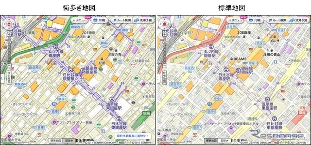 「いつもNAVI（web）」街歩き地図は、地下鉄の出入口を優先して表示。