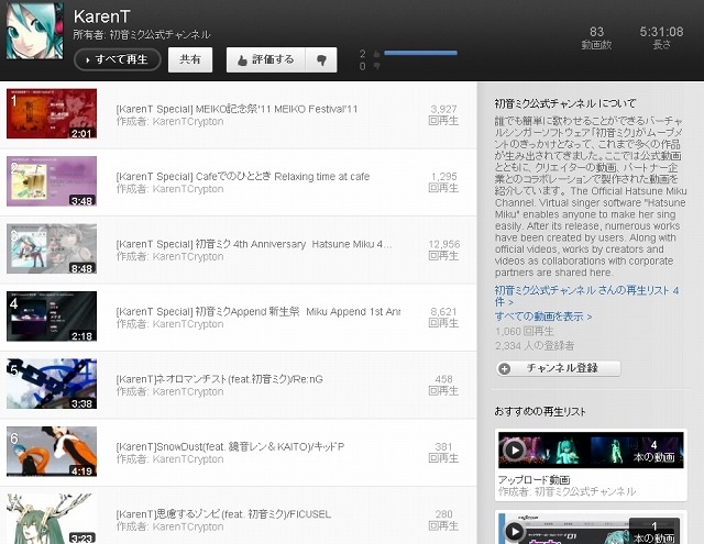 CFMが展開する音楽レーベル「KarenT」の動画も多数掲載・リンクされている