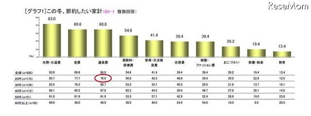 この冬、節約したい家計（複数回答）