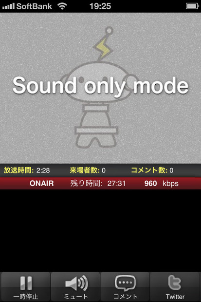 「sound only mode」配信画面