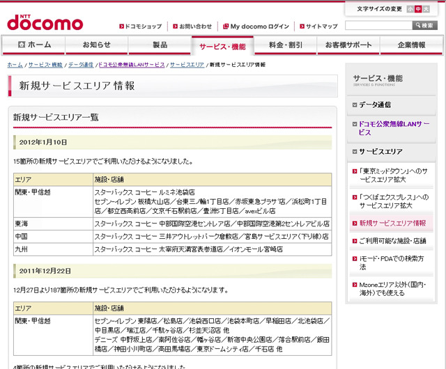Mzone 新規サービスエリア情報