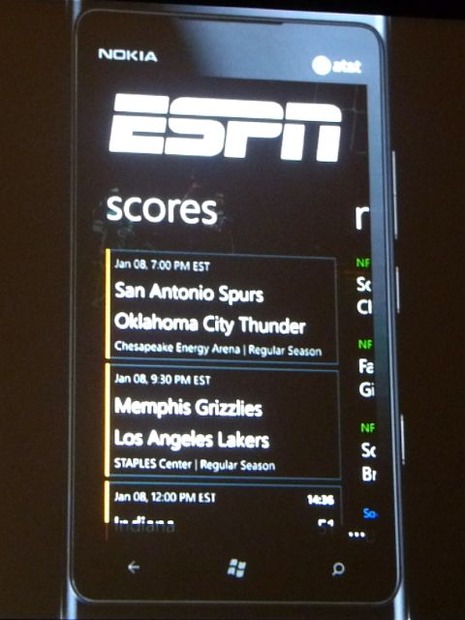 ESPNとCNNがLumia 900向けにアプリを提供。Windows Phoneを意識した統一感のあるUIとなっている