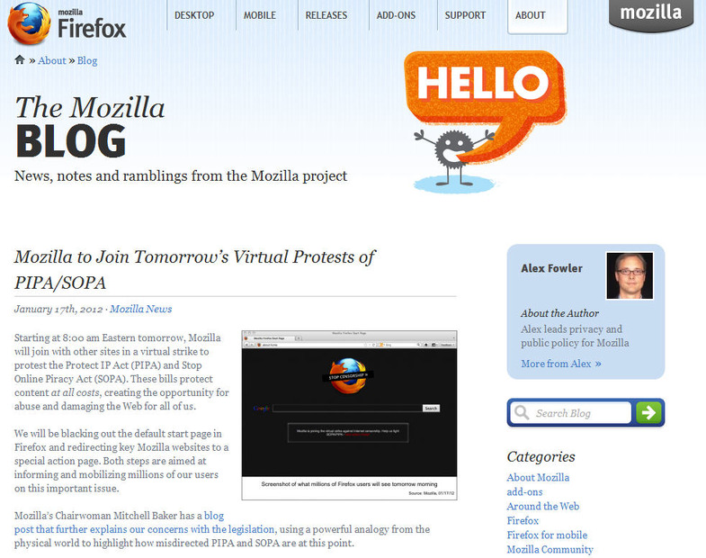 ストライキ参加を表明するMozillaのブログ