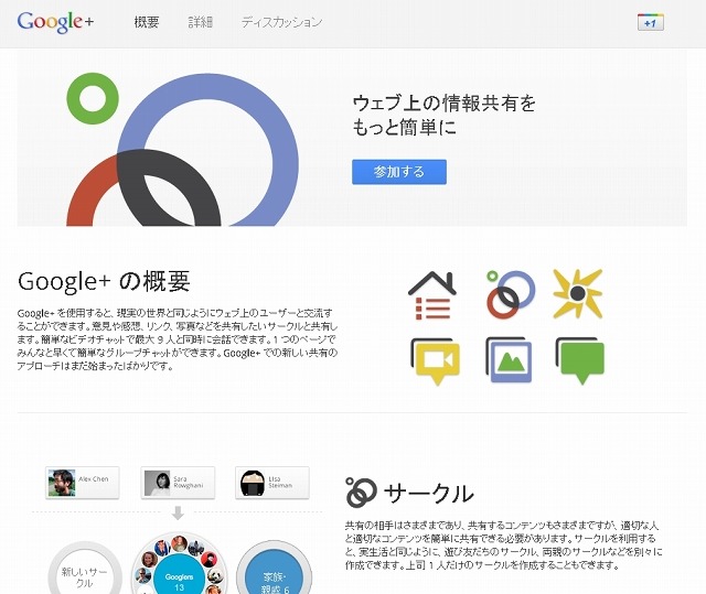 「Google＋」トップページ