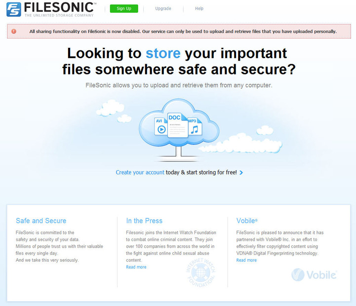 FileSonicのウェブサイト。