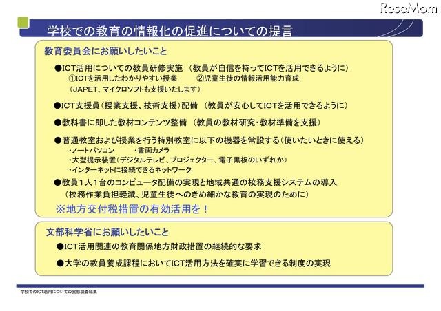 学校での教育の情報化の促進についての提言