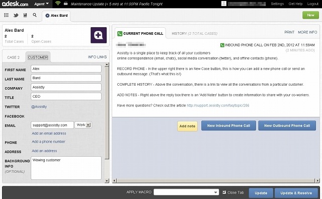 「Desk.com」は顧客管理とソーシャルメディアを連動したヘルプデスクとなっている