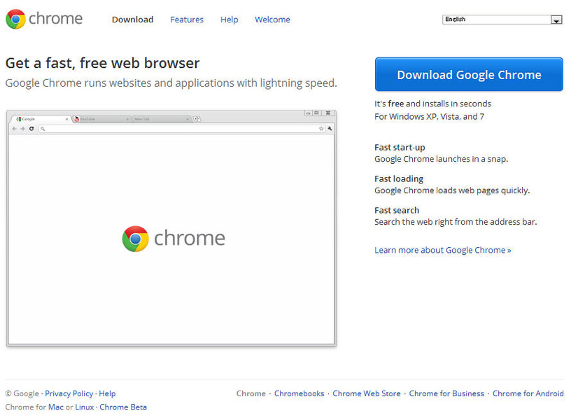 Google Chrome17のダウンロードサイト