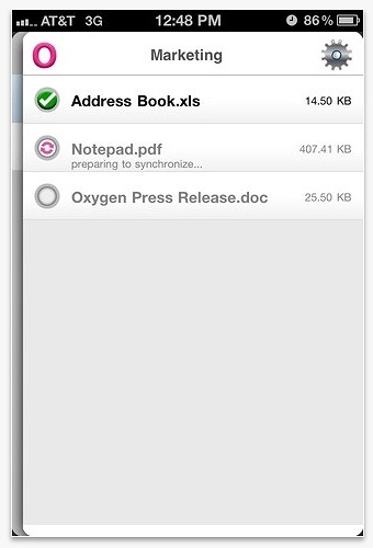 「Oxygen V2 for iPhone」ファイル一覧画面