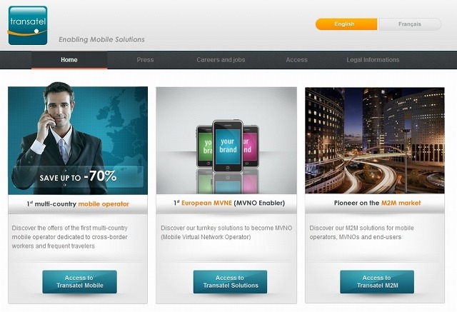 Transatel社（トランサテル）サイト（画像）