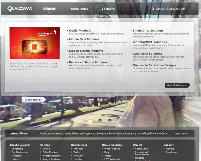 開発に協力するQualcommのウェブサイト