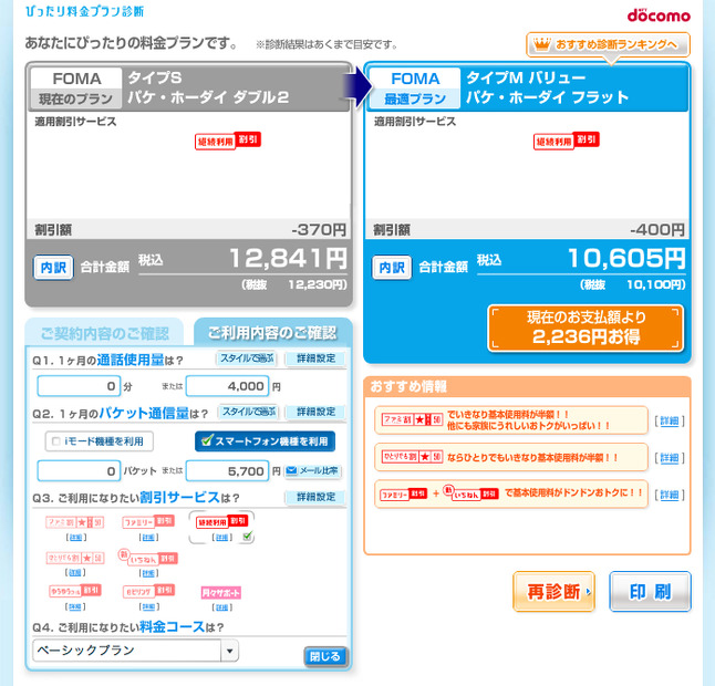 今までの使い方で2,000円も安くなるなんて…。料金プランが決まってしまえば変更手続きは楽ですよね。