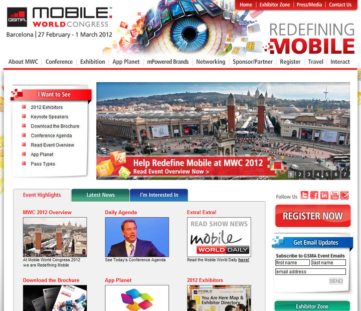 Mobile World Congress 2012のウェブサイト