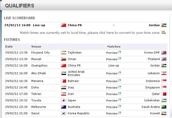 FIFAサイトのアジア予選スケジュール。時間は開催国の現地時間だ
