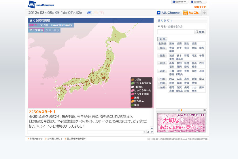 ウェザーニューズ「さくらチャンネル」
