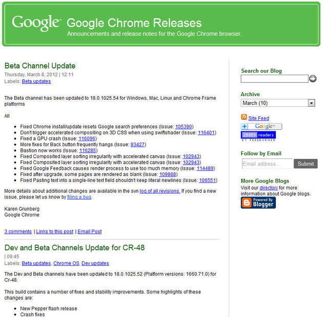 Google Chrome リリースブログ
