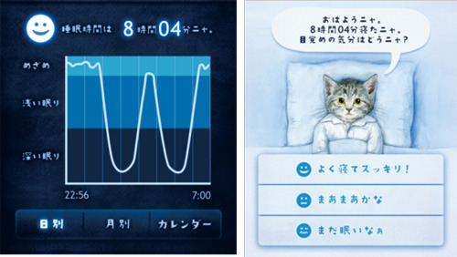 眠りの深さをチェック。起床時の“気分”も記録できる