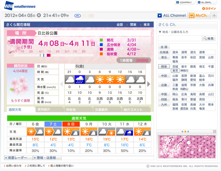 ウェザーニュースの「桜 Ch.」