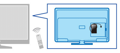 フックでテレビ背面へ取り付けたイメージ