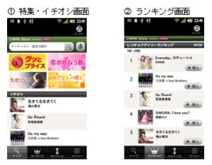 「LISMO Store」特集・イチオシ、ランキング画面