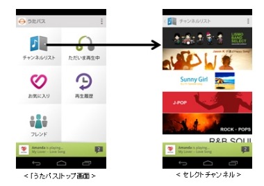 「うたパス」セレクトチャンネル画面