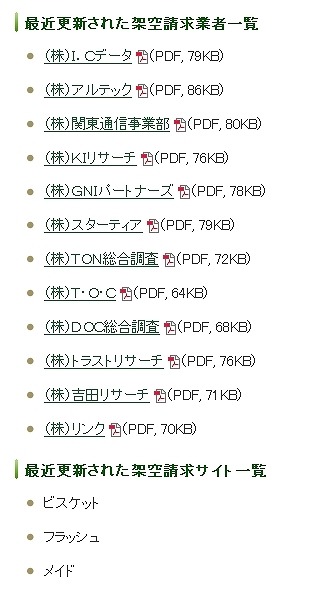 最近更新された架空請求業者と架空請求サイトの一覧