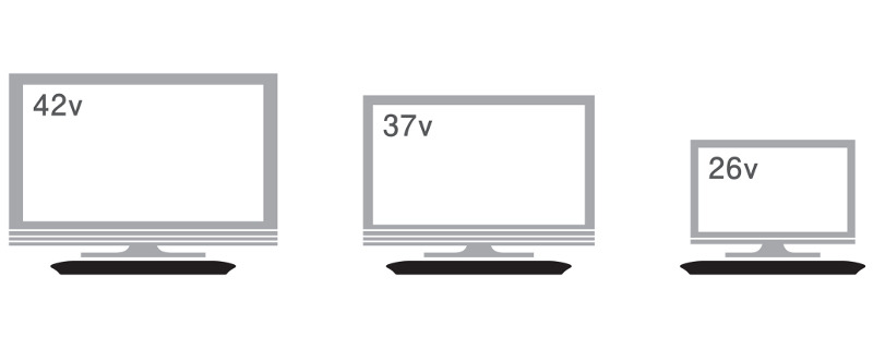 各サイズの液晶テレビを設置したスケールイメージ