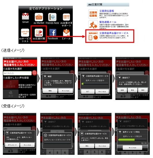 「災害用音声お届けサービス」利用画面