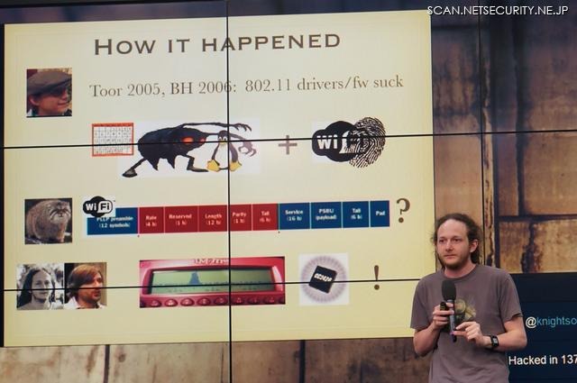 Travis Goodspeed 氏は デジタルラジオのパケットの中にパケットを入れて通信を行う技術について説明した